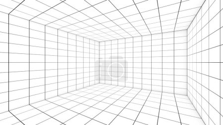 Téléchargez les photos : Une grille de lignes dans une pièce blanche vide sert de repère visuel. , un espace avec une grille de mesure de distance, une vue de grille, un rendu 3d - en image libre de droit