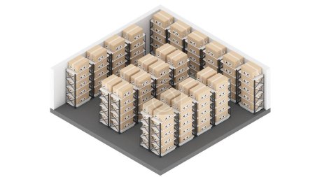 Isometric view of a Warehouse, 3D rendering