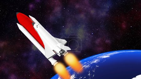 Photo for A space shuttle soars out of the world., Space rocket travels outer space ,Leading new businesses to become market leaders , 3d rendering - Royalty Free Image