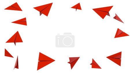 Foto de Avión de papel rojo volando al azar - Imagen libre de derechos