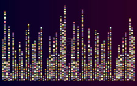 Ilustración de Antecedentes del almacenamiento abstracto de mapas genéticos, recopilación y organización de datos, examen de datos genéticos, investigación de mapas genómicos - Imagen libre de derechos
