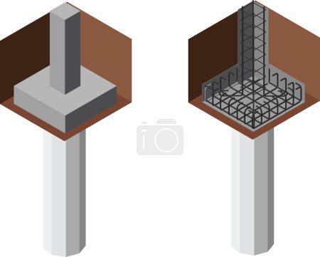 Ilustración de Casa y la estructura del edificio, Soportes de pila para cargas y la instalación de cimientos de hormigón armado, 3d renderizado - Imagen libre de derechos