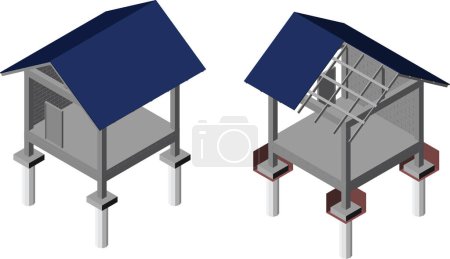 Illustration for House and the structure of the building , Pile supports for loads and the installation of reinforced concrete foundations ,3d rendering - Royalty Free Image