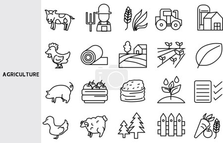 Agriculture Harvesting agricultural products and agricultural production, agriculture ,Set of line icons for business ,Outline symbol collection.,Vector illustration. Editable stroke