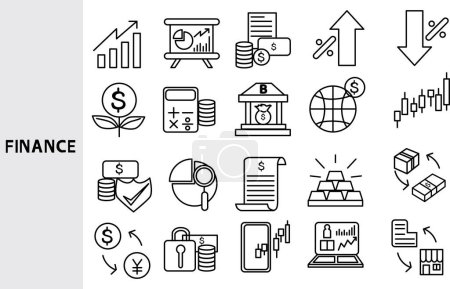 Finance and investment financial system Using numerical data in business investment ,Set of line icons for business ,Outline symbol collection.,Vector illustration. Editable stroke