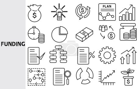Funding , Capital: Having capital resources for doing business and having liquidity to manage the company. ,Set of line icons for business ,Outline symbol collection.,Vector illustration. Editable stroke