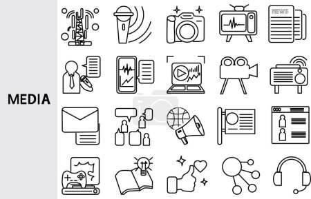 Media and information communication Public Relations Information Communication Business,Set of line icons for business ,Outline symbol collection.,Vector illustration. Editable stroke