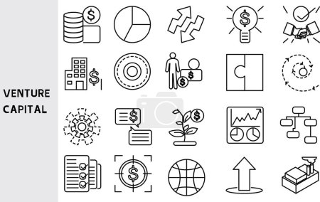 Venture capital, joint investment of businesses, funding sources and business partners,Set of line icons for business ,Outline symbol collection.,Vector illustration. Editable stroke