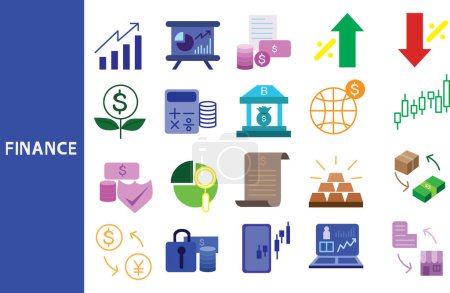 Finance and investment financial system Using numerical data in business investment ,Set of icons for business ,symbol collection.,Vector illustration.