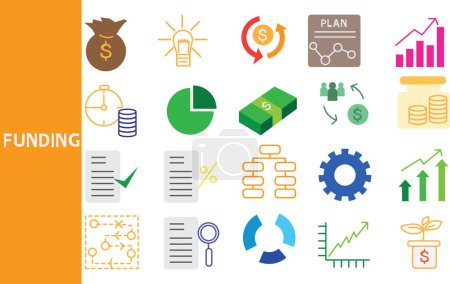 Funding , Capital: Having capital resources for doing business and having liquidity to manage the company. ,Set of icons for business ,symbol collection.,Vector illustration.