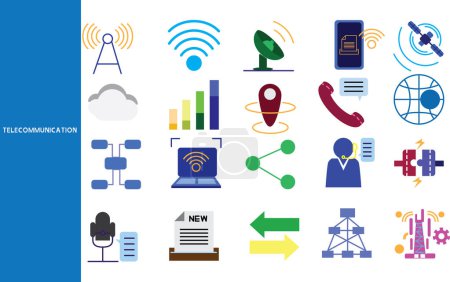 Telecommunications, systematic data communication via satellite or Wi-Fi. and data signal distribution ,Set of icons for business ,symbol collection.,Vector illustration.