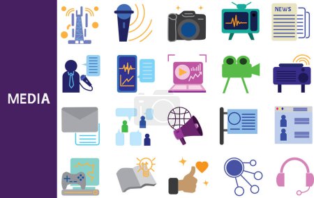 Media and information communication Public Relations Information Communication Business,Set of icons for business ,symbol collection.,Vector illustration.