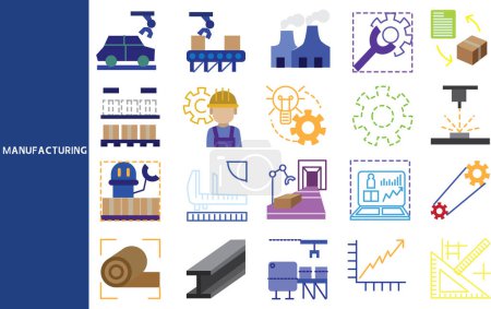 Manufacturing, Production, large-scale manufacturing industry structure ,Set of icons for business ,symbol collection.,Vector illustration.