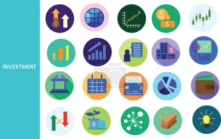 Investment ,Investing in a business invests a large amount of money for business profits. ,Set of icons for business ,symbol collection.,Vector illustration.