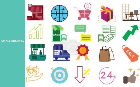 Small business, Starting a business requires only a small and people to start business concepts. ,Set of icons for business ,symbol collection.,Vector illustration.