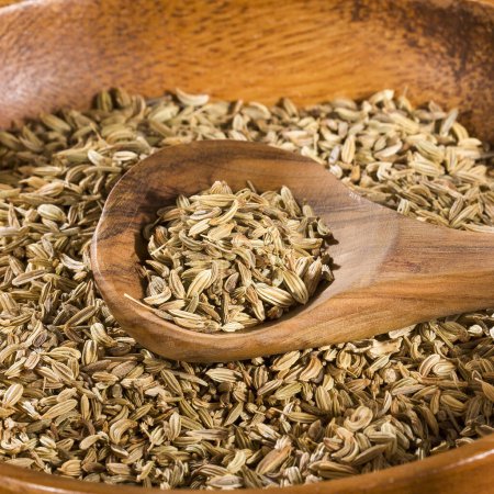 Photo for Foeniculum vulgare - Dried organic fennel seeds in the spoon - Royalty Free Image