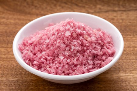 Photo for Fine red wine salt crystals in the wooden bowl - Royalty Free Image