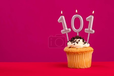 Téléchargez les photos : Gâteau d'anniversaire avec bougie numéro 101 - Rhodamine Rouge fond mousseux - en image libre de droit