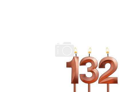 Photo for Burning candle number 132 for birthday on white background - Royalty Free Image