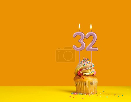 Lighted birthday candle - Celebration card with candle number 32