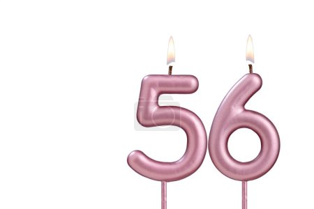 Lit vela de cumpleaños - Vela número 56 sobre fondo blanco