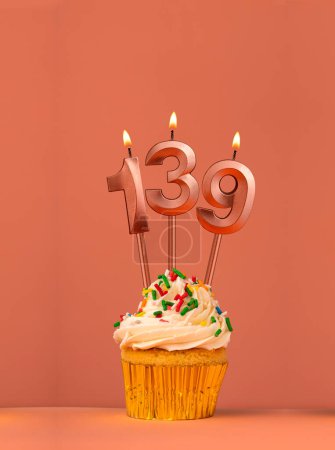 Candle number 139 - Cupcake birthday in coral fusion background