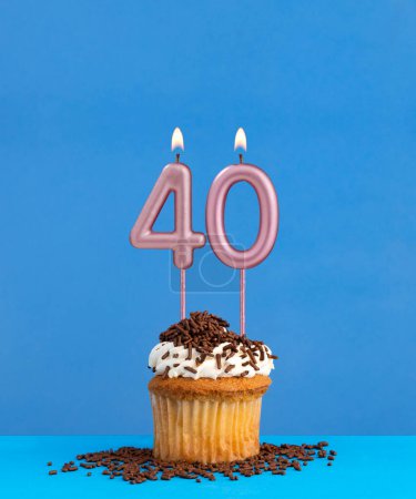 Kerze Nummer 40 - Geburtstagskarte mit Cupcake auf blauem Hintergrund