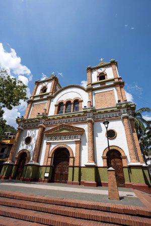 Photo for Ciudad Bolivar, Antioquia - Colombia. February 21, 2024. Immaculate Conception Temple. Its construction began in 1869 and was completed in 1915; Its architecture is old Spanish style - Royalty Free Image