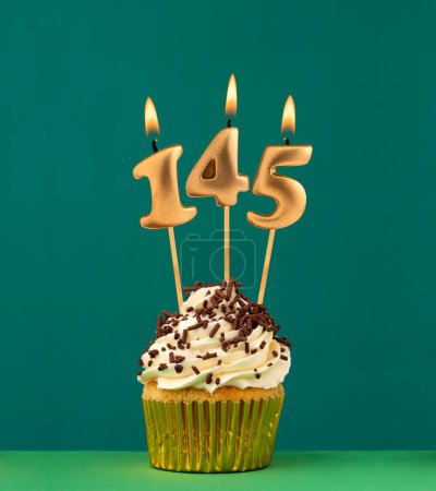 Birthday candle number 145 - Vertical anniversary card with green background