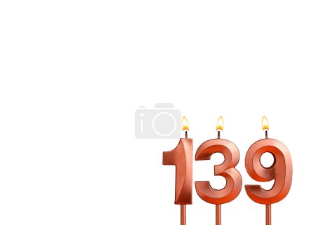 Birthday candle number 139 on white background