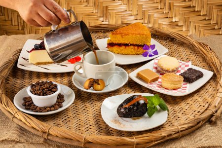 Set of traditional sweets and desserts from Colombia - Boyaca origin coffee