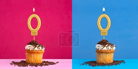 Anniversaire numéro 0 - Cupcakes sur fond bleu et rose