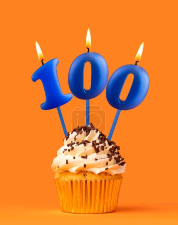 Blaue Geburtstagskerze und Cupcake - Anzahl 100