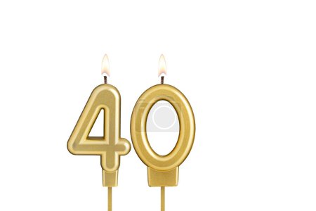 Goldene Zahl 40 Geburtstagskerze auf weißem Hintergrund