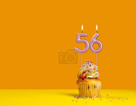 Lighted birthday candle - Celebration card with candle number 56