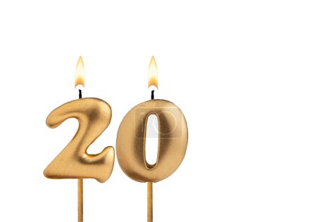 Geburtstag Nummer 20 - Goldene Kerze auf weißem Hintergrund