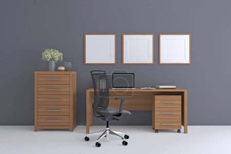 Photo for Workstation Frame work place studay table and Screen Mockup - Royalty Free Image