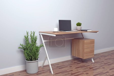 Photo for Workstation Frame work place studay table and Screen Mockup - Royalty Free Image