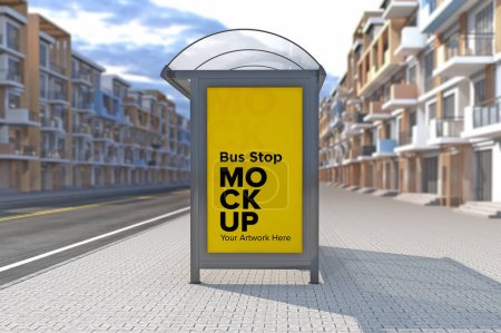 Foto de Bus Stop Billboard Bus Shelter Sinage Mockup 3d rendering - Imagen libre de derechos