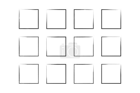 Quadratische Form Thin Line Grunge Form Pinselstrich Piktogramm Symbol visuelle Illustration Set
