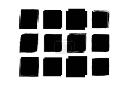 Quadratische Form Gefüllte Grunge-Form Pinselstrich-Piktogramm-Symbol visuelle Illustration Set