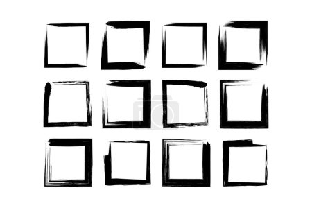 Téléchargez les illustrations : Forme carrée Forme grunge audacieuse Pictogramme de coup de pinceau symbole illustration visuelle Set - en licence libre de droit