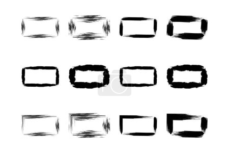 Horizontal Rectangle Shape Bold Brush stroke pictogram symbol visual illustration Set