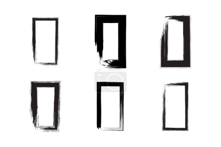 Quadratische Form Grunge-Form Pinselstrich-Piktogramm Symbol visuelle Illustration Set