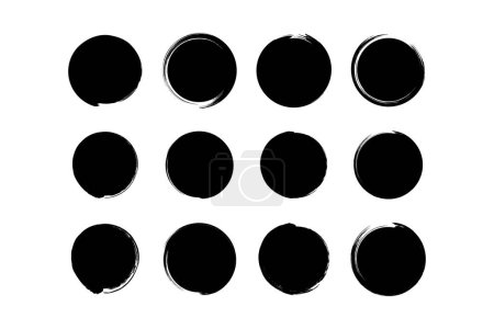 Kreis Form Gefüllt Kühne Grunge Form Pinselstrich Piktogramm Symbol visuelle Illustration Set
