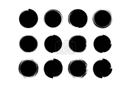 Téléchargez les illustrations : Forme de cercle Rempli Grunge gras forme Pinceau course pictogramme symbole illustration visuelle Set - en licence libre de droit