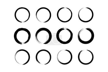 Abstract circle round grunge shape Brush stroke pictogram symbol visual illustration Set