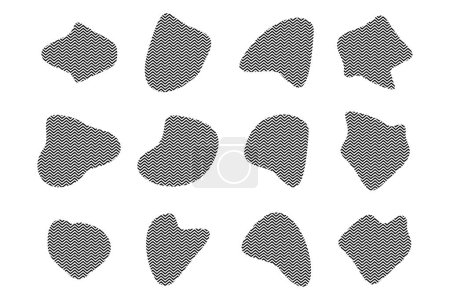 Téléchargez les illustrations : Blobs Formes fluides avec Zig Zag Stripes pictogramme symbole illustration visuelle Set - en licence libre de droit