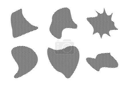 Blobs Fluid Shapes con símbolo de pictograma de rayas de zig ilustración visual Set