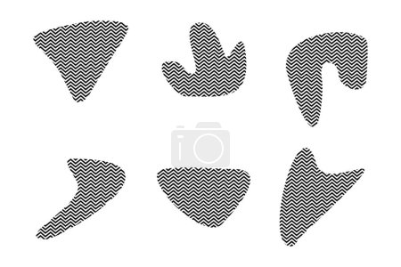 Téléchargez les illustrations : Blobs Formes fluides avec Zig Zag Stripes pictogramme symbole illustration visuelle Set - en licence libre de droit